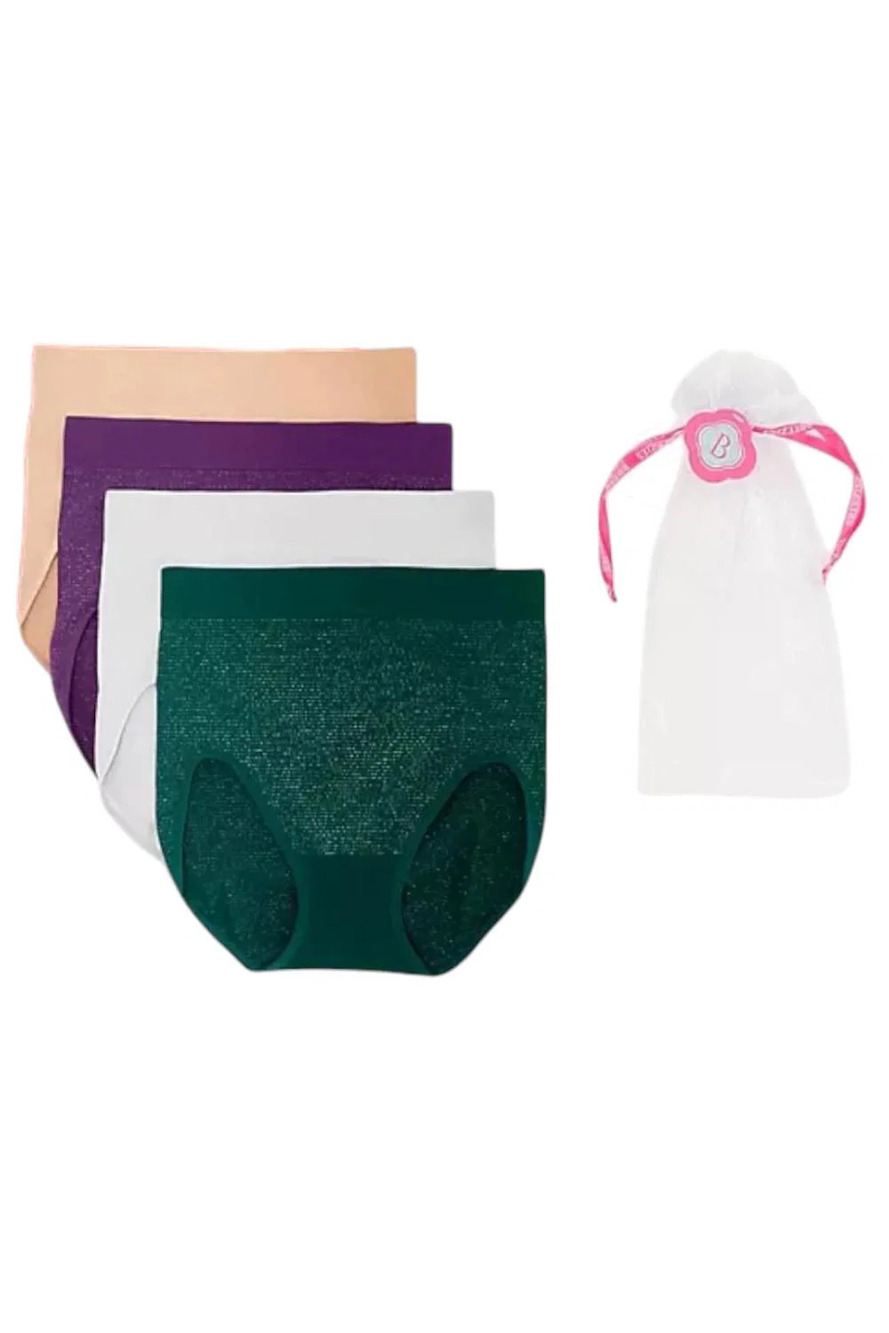 Breezies Women's 4-pack Set Sparkle Stripe Seamless Brief Holiday - Regular